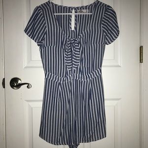 Hollister Blue and White Stripe Romper